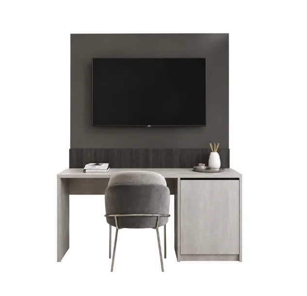 Suite Éclat Minéral 14 Panneau TV mural avec bureau contemporain pour chambre d'hôtel